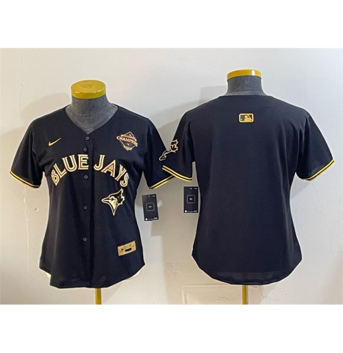 Women's Toronto Blue Jays Blank Black Gold 2025 American League Champions Limited Stitched Baseball Jersey(Run Small)