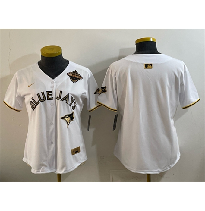 Women's Toronto Blue Jays Blank White Gold 2025 American League Champions Limited Stitched Baseball Jersey(Run Small)