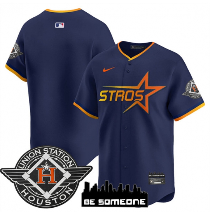 Men's Houston Astros Blank Navy 2025 City Connect Limited Stitched Baseball Jersey