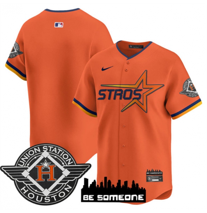 Men's Houston Astros Blank Orange 2025 City Connect Limited Stitched Baseball Jersey