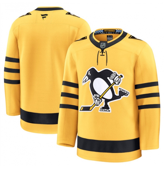 Men's Pittsburgh Penguins Blank Gold 2025 Alternate Stitched Hockey Jersey