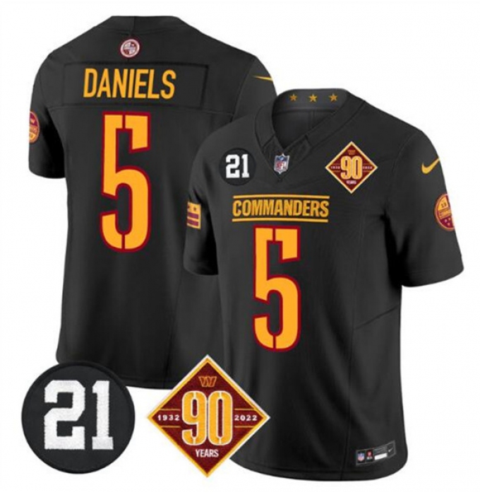Men's Washington Commanders #5 Jayden Daniels Black F.U.S.E. 90th & Sean Taylor Vapor Limited Football Stitched Jersey