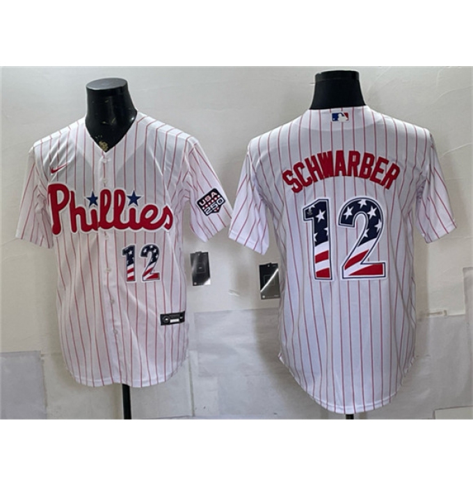 Men's Philadelphia Phillies #12 Kyle Schwarber White USA 250 Fourth of July Home Stitched Baseball Jersey