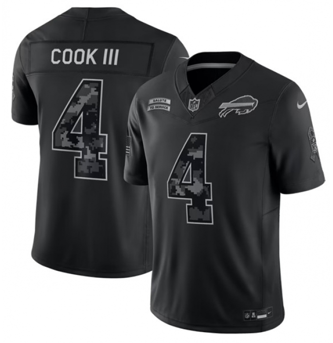 Men's Buffalo Bills #4 James Cook III Black 2026 F.U.S.E. Salute to Service Limited Stitched Football Jersey