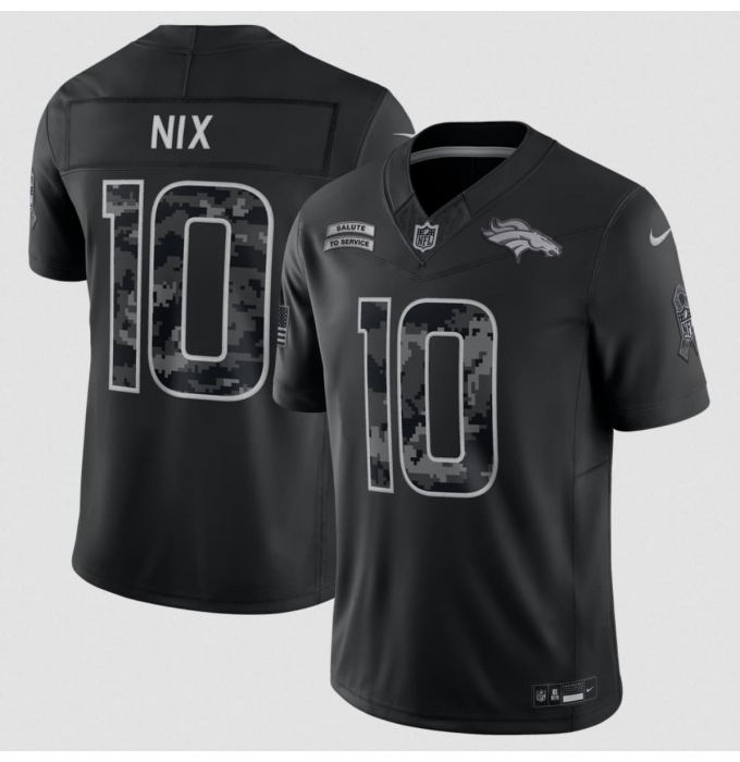 Men's Denver Broncos #10 Bo Nix Black 2026 F.U.S.E. Salute to Service Limited Stitched Football Stitched Jersey