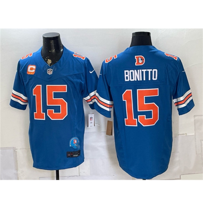 Men's Denver Broncos #15 Nik Bonitto Blue F.U.S.E. With 2-Star C Throwback Vapor Limited Football Stitched Jersey
