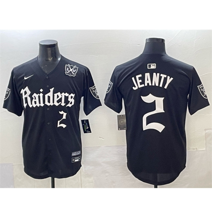 Men's Las Vegas Raiders #2 Ashton Jeanty Black 'Gothic Sin City Shadows Edition' With 65th Anniversary Vapor Limited Stitched Baseball Jersey