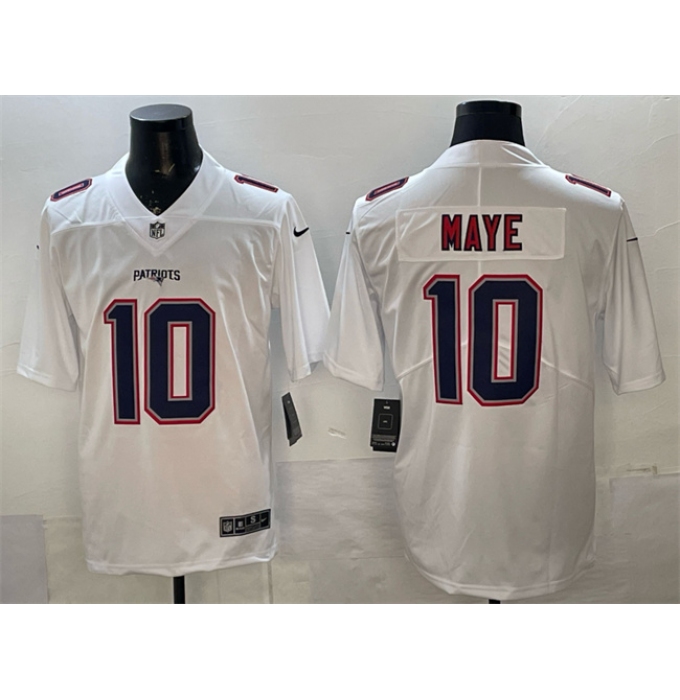 Men's New England Patriots #10 Drake Maye White Fashion Vapor Untouchable Limited Stitched Football Jersey