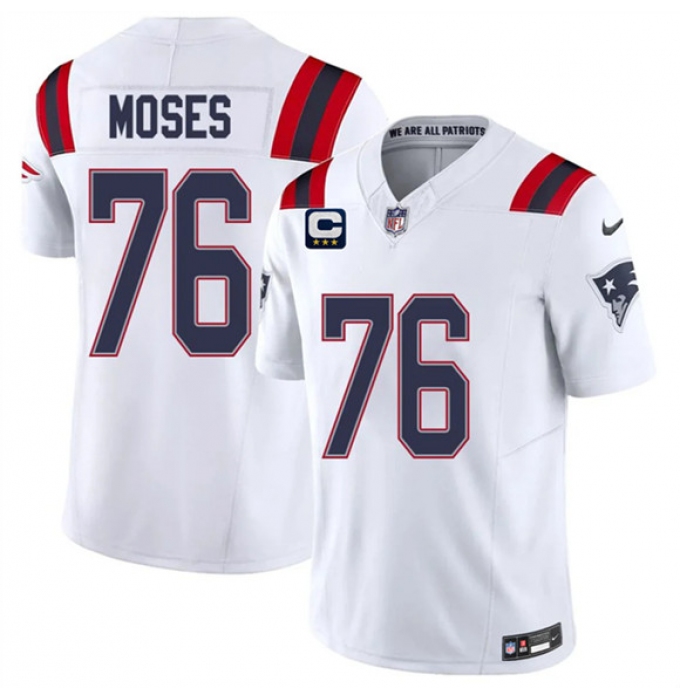 Men's New England Patriots #76 KMorgan Moses White 2026 F.U.S.E. 3-Star C Vapor Limited Football Stitched Jersey