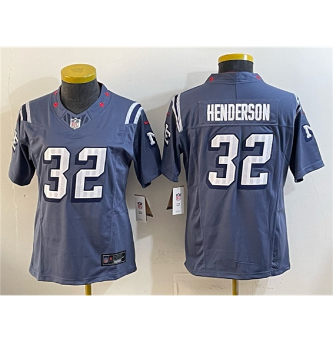 Youth New England Patriots #32 TreVeyon Henderson Navy 2025 “Rivalries” F.U.S.E Vapor Limited Football Stitched Jersey