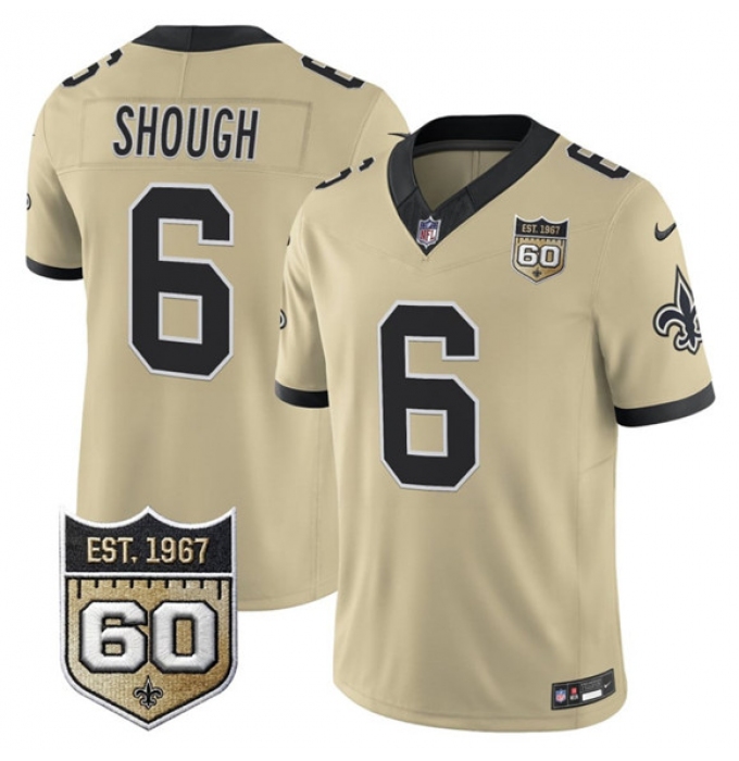 Men's New Orleans Saints #6 Tyler Shough Gold 2026 F.U.S.E 60th Anniversary Vapor Limited Football Stitched Jersey