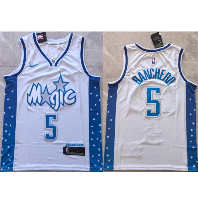 Men's Orlando Magic #5 Paolo Banchero Silver 2025-26 City Edition Stitched Basketball Jersey
