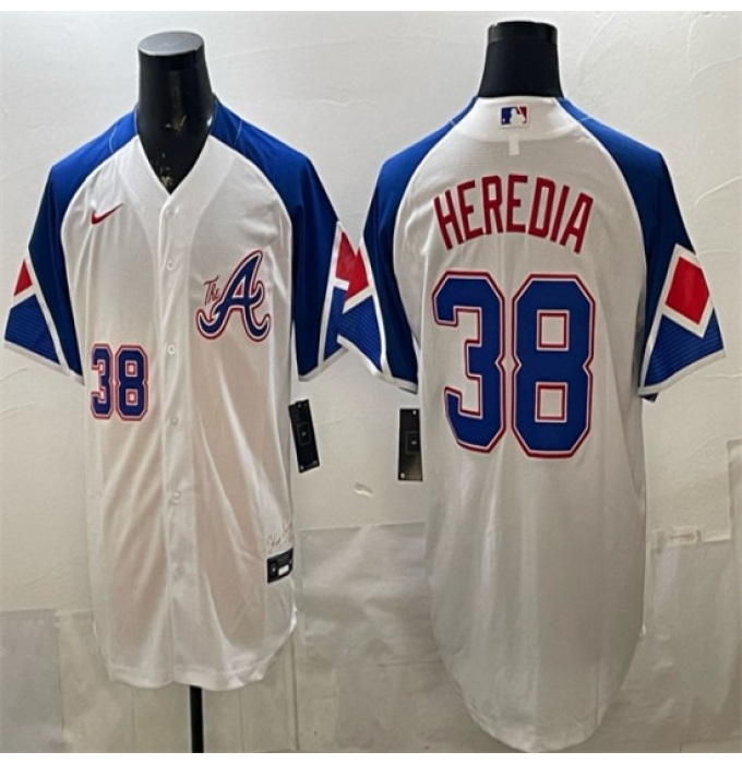 Men's Atlanta Braves #38 Guillermo Heredia White 2023 City Connect Cool Base Stitched Baseball Jersey