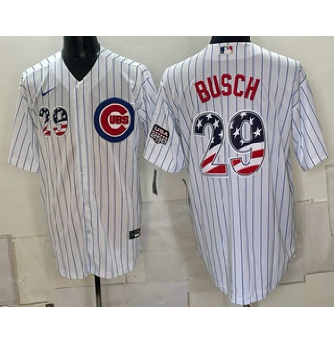 Men's Chicago Cubs #29 Michael Busch White USA 250 Fourth of July Home Stadium Stitched Jersey