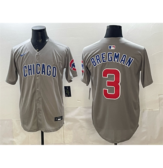 Men's Chicago Cubs #3 Alex Bregman Grey Limited Stitched Baseball Jersey