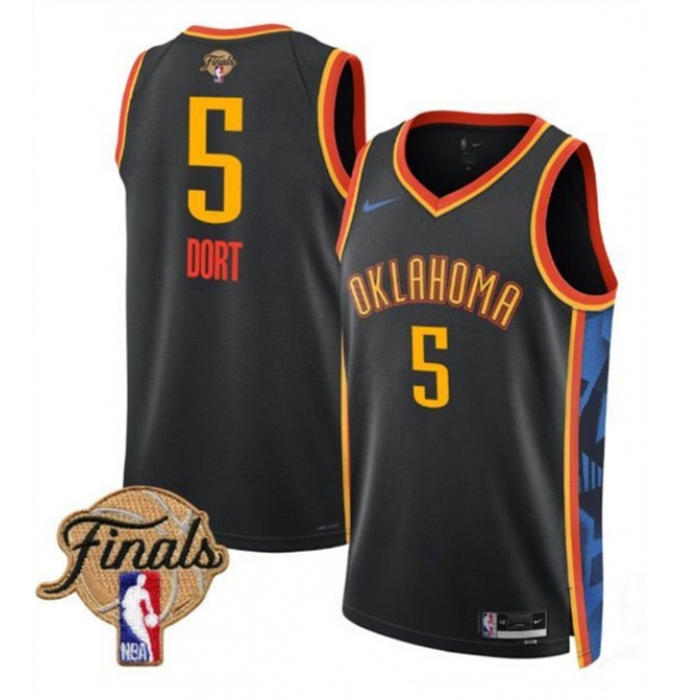 Men's Oklahoma City Thunder #5 Luguentz Dort Black 2024-25 City Edition Stitched Basketball Jersey