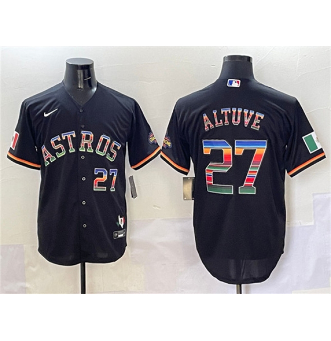 Men's Houston Astros #27 Jose Altuve Black Mexico With World Serise Champions Cool Base Stitched Baseball Jersey