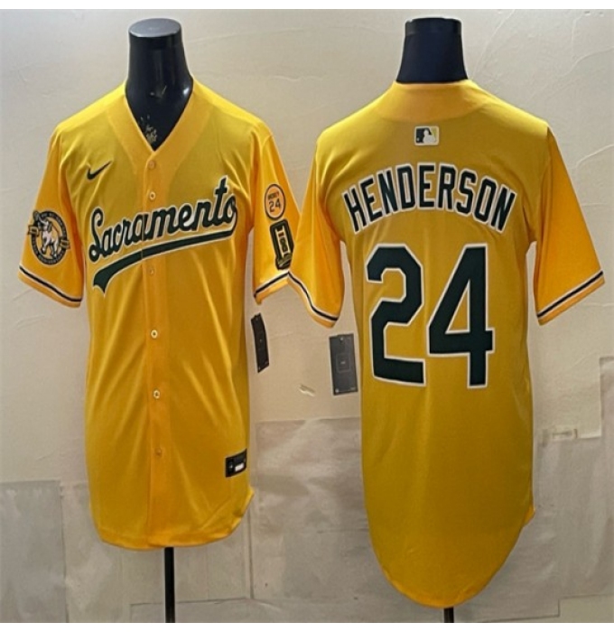Men's Oakland Athletics #24 Rickey Henderson 2026 Yellow Alternate Sacramento Celebrating 125 Years Vapor Limited Stitched Baseball Jersey