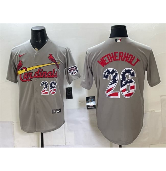 Men's St. Louis Cardinals #26 JJ Wetherholt Gray USA 250 Fourth of July Stitched Baseball Jersey