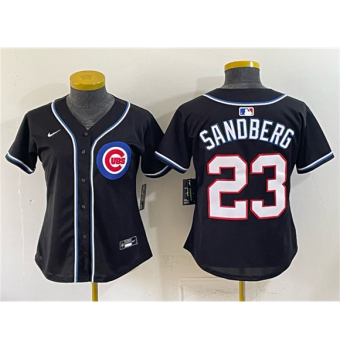 Women's Chicago Cubs #23 Ryne Sandberg 2026 Fashion Replica Black Out Stitched Baseball Jersey(Run Small)