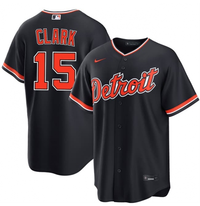 Men's Detroit Tigers #15 Max Clark Navy Alternate Stitched Baseball Jersey