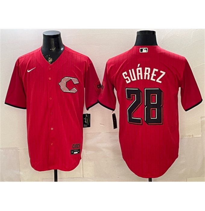 Men's Cincinnati Reds #28 Eugenio Suárez Red 2026 City Connect Stadium Stitched Baseball Jersey