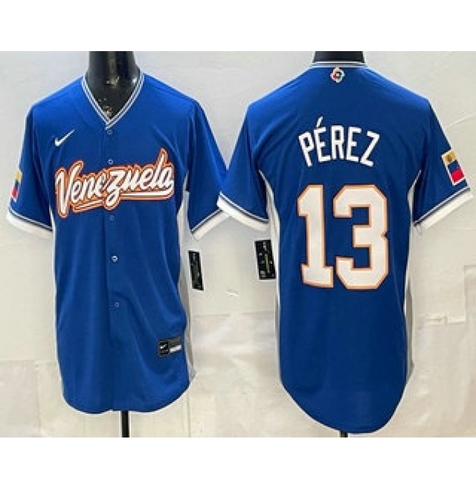 Men's Venezuela #13 Salvador Perez Blue 2026 World Baseball Classic Cool Base Jersey