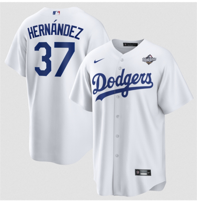 Men's Los Angeles Dodgers #37 Teoscar Hernández White 2025 World Series Home Cool Base Stitched Baseball Jersey