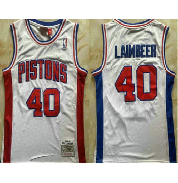 Men's Detroit Pistons #40 Bill Laimbeer White 1988-89 Stitched Jersey