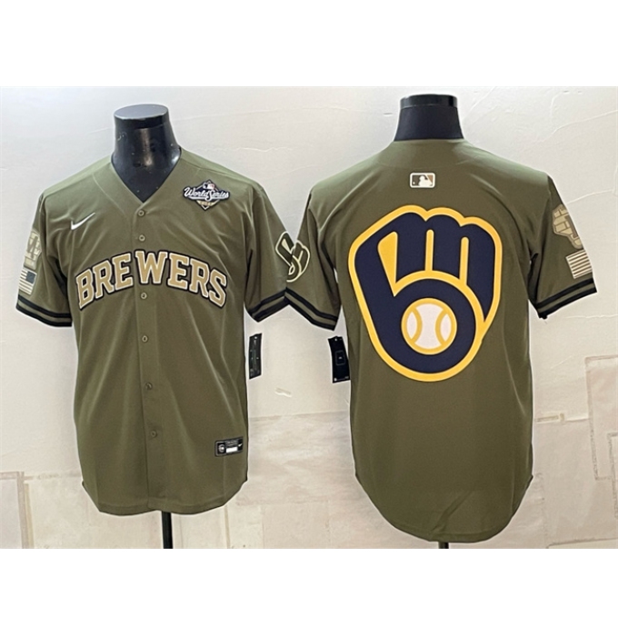 Men's Milwaukee Brewers Team Big Logo Olive 2026 World Series Stitched Baseball Jersey